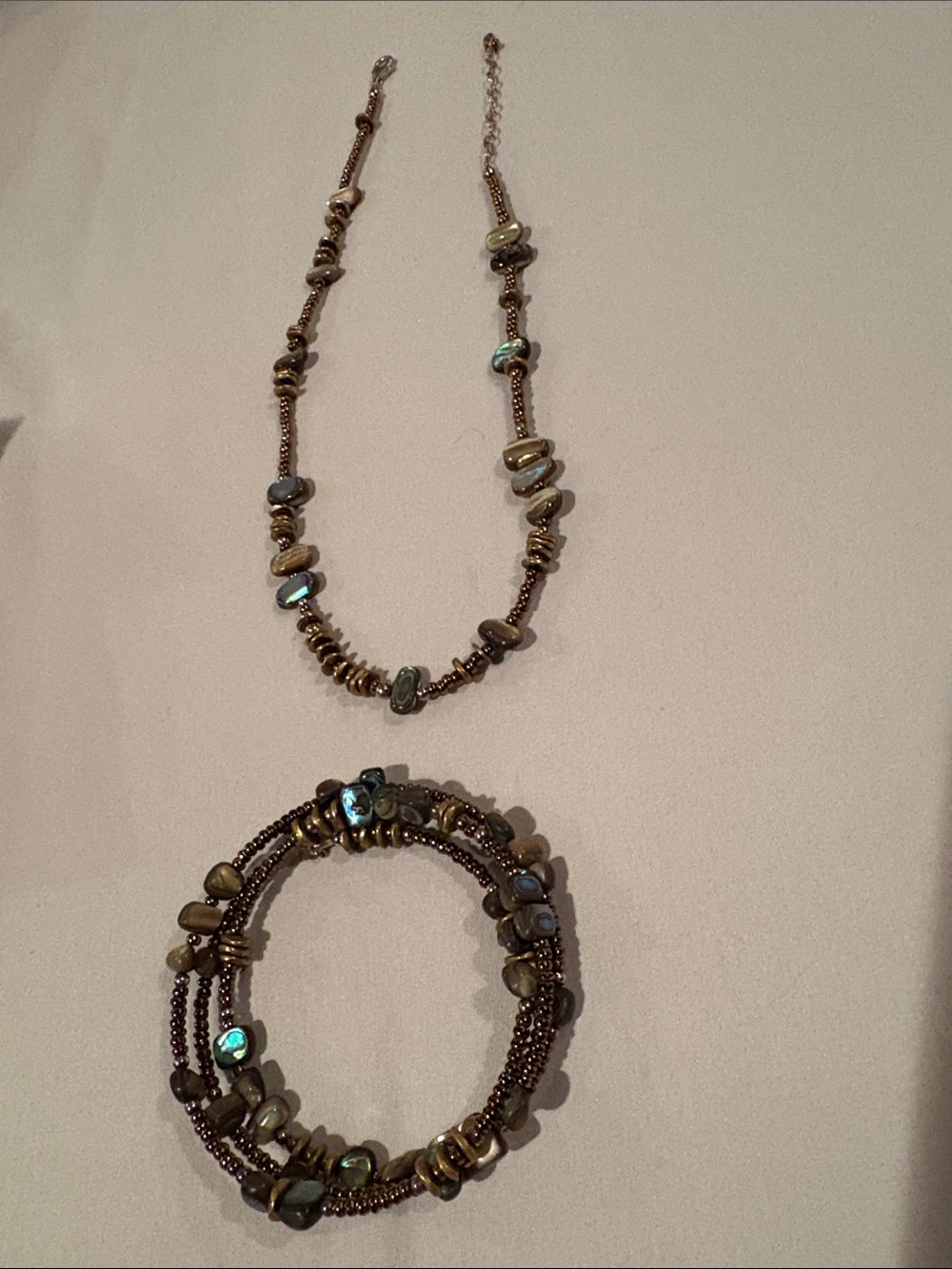 Silpada Handcrafted Abalone Bead Necklace & Bracelet Set - Iridescent Green